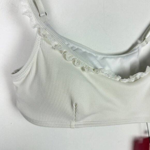 NWT Edikted Lacey Ruffled Bikini Top Ribbed Bralette White Size Medium M NEW - Picture 3 of 11